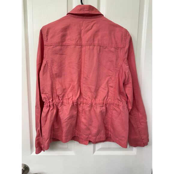 Talbots Medium Pink Utility Zip Jacket Casual Drawstring cotton linen lyocell - Picture 10 of 11